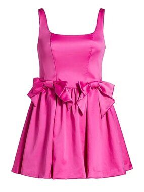 Loveshackfancy Bayer Fuschia Satin Bow mini Dress - 2
